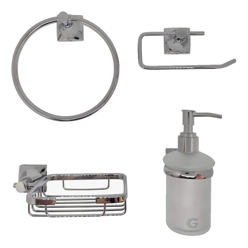 Juego De Accesorios Para Baño Cromado X4 Piezas Grifos Center