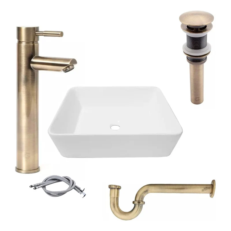 Kit Lavamanos Rectang+grif.monoc.+push+sifon Bronce Ant.01 Grifos Center