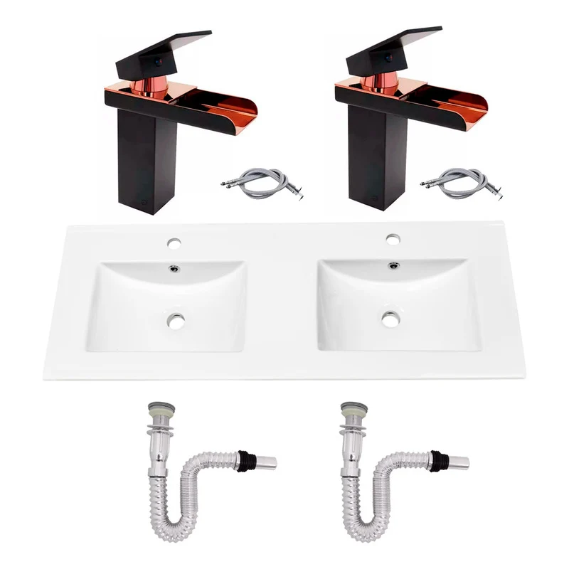 Kit Placa Doble Lavam.121*46.5cm+griferia Monoc+push Flex13 Grifos Center