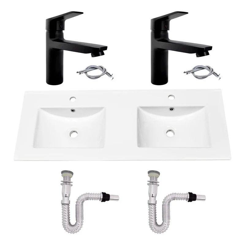 Kit Placa Doble Lavam.121*46.5cm+griferia Monoc+push Flex21 Grifos Center