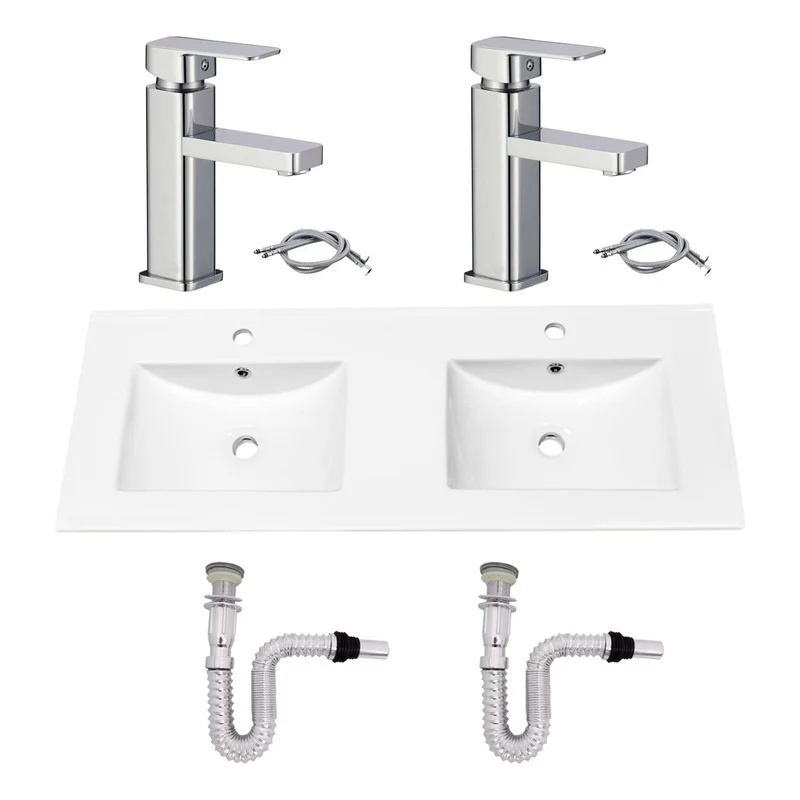 Kit Placa Doble Lavam.121*46.5cm+griferia Monoc+push Flex27 Grifos Center