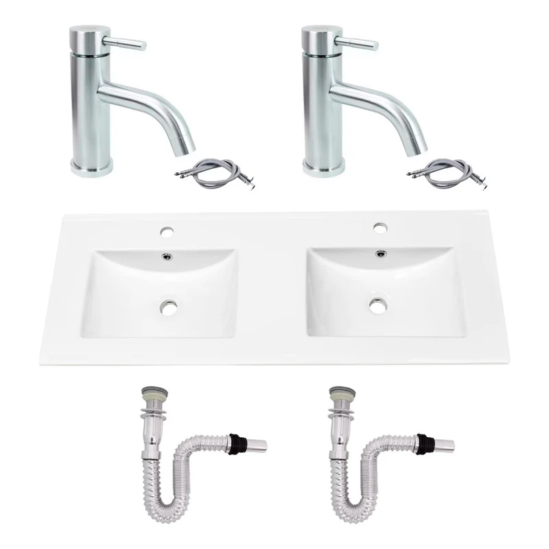 Kit Placa Doble Lavam.121*46.5cm+griferia Monoc+push Flex30 Grifos Center