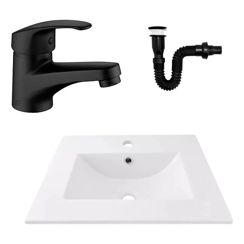 Kit Placa Lavamanos 51*46,5cm+griferia Monocon.+push Negro8 Grifos Center