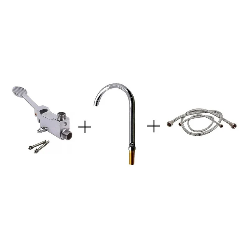 Kit Valvula De Pedal + Cuello Alto + Acoples Institucional Grifos Center