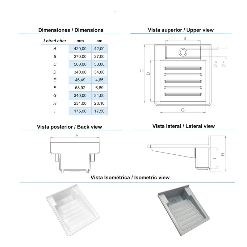 Lavadero Plastico Blanco 50*42cm Grifos Center