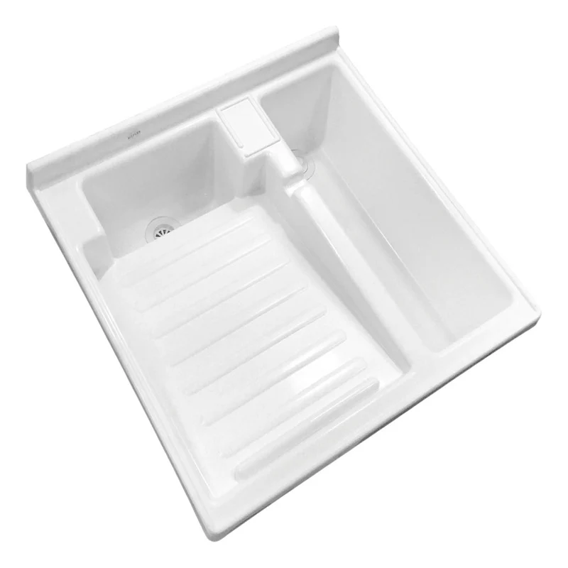 Lavadero Plástico 60*46cm Con Tanque Blanco Y Flauta Grifos Center