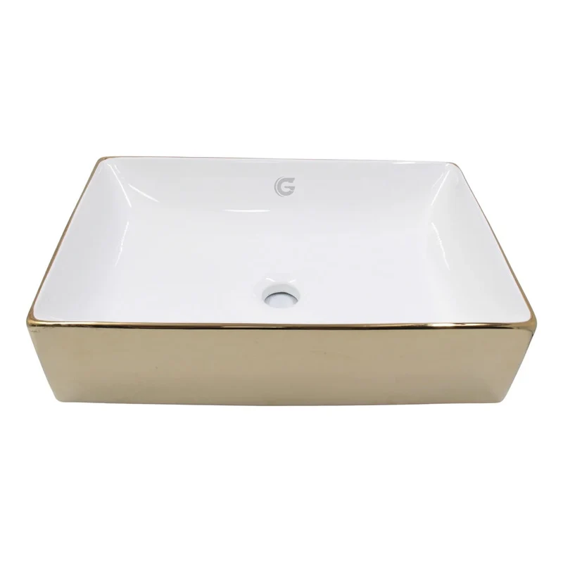 Lavamanos Rectangular Blanco/dorado Emperador Grifos Center