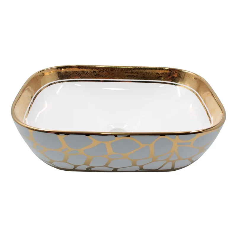 Lavamanos Rectangular Egipcio Dorado/blanca 45.5*32.5*13.5cm Grifos Center