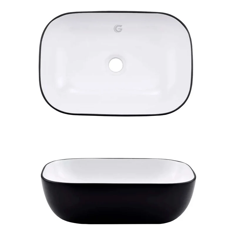 Lavamanos Rectangular Porcelana Negro/blanco Grifos Center