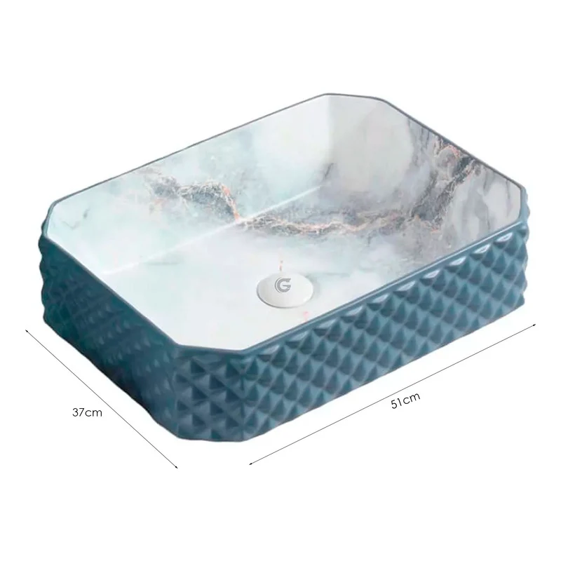 Lavamanos Rectangular De Sobreponer Azul/calacata Grifos Center