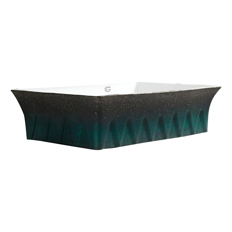 Lavamanos Rectangular De Sobreponer Azul/negro Grifos Center
