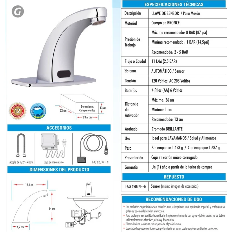 Llave Con Sensor Electrónico En Bronce Grifos Center