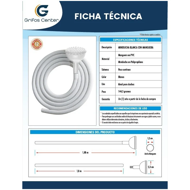 Miniducha Blanca Con Manguera Grifos Center