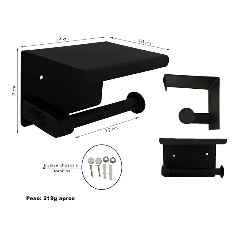 Portarrollos Para Baño Con Soporte Para Celular Negro Grifos Center