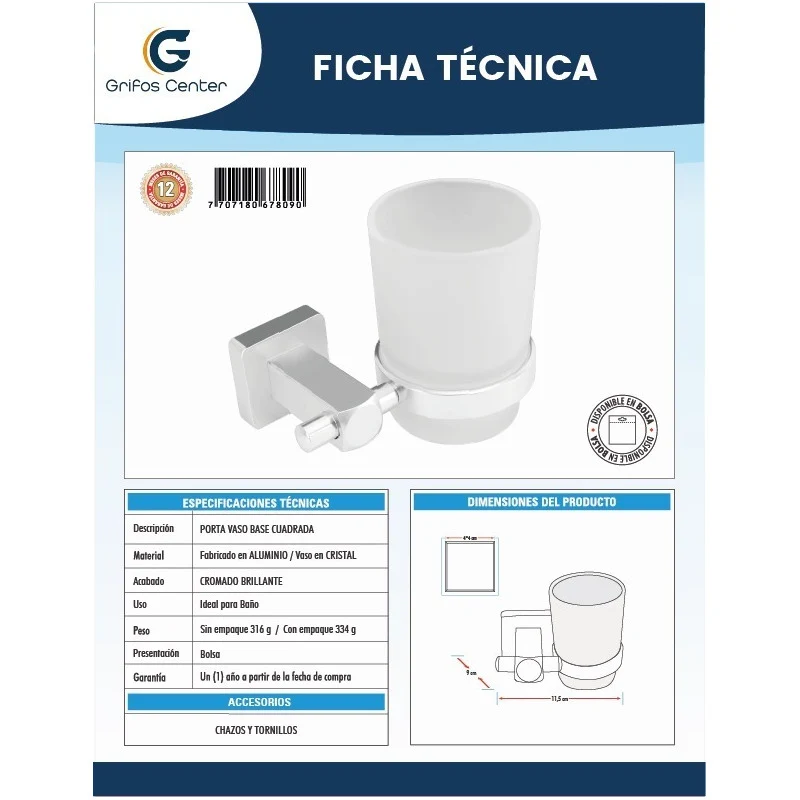 Portavaso Base Cuadrada En Aluminio Grifos Center