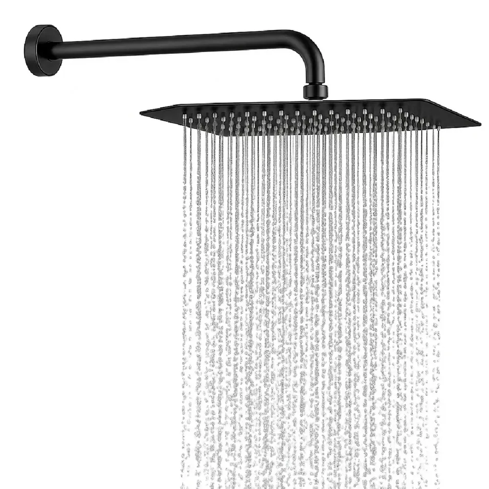 Regadera Ducha Negro Mate Cuadrada 10Pulg (25cm)+Tubo Grifos Center