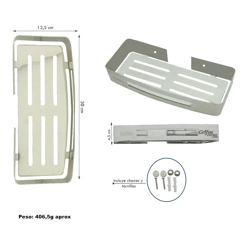 Repisa De Baño Rectangular En Acero 304+ Grifos Center