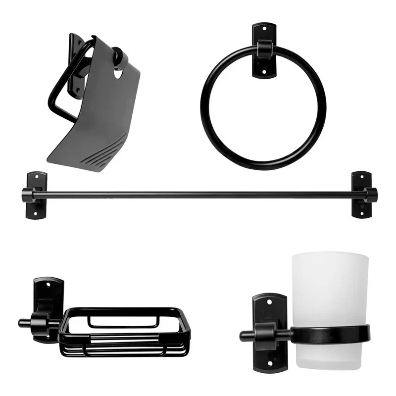 Set Accesorios Para Baño X 5 Piezas Negro Mate Grifos Center