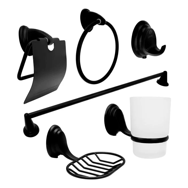 Set Accesoriosx7 Para Baño Negro Mate 6 Grifos Center
