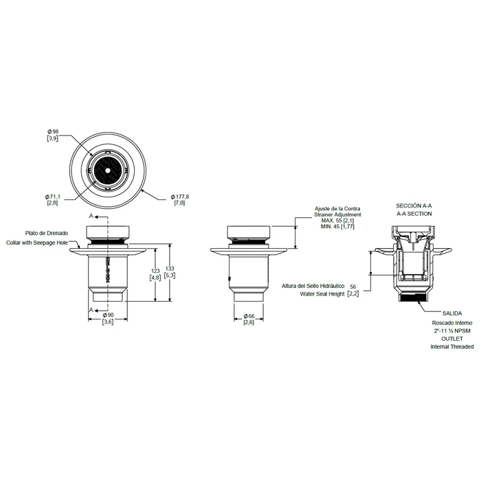 COLADERA CORTA DE UNA BOCA VERTICAL PORTAINSERTO REMOVIBLE 22V-HLI HELVEX