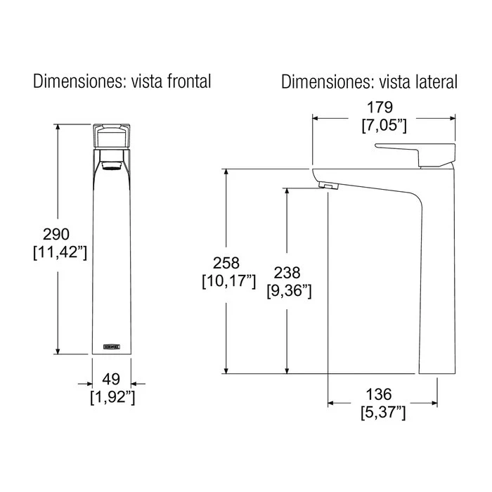 MONOMANDO ALTO PARA LAVABO PIAZZA PIA-101-EB HELVEX