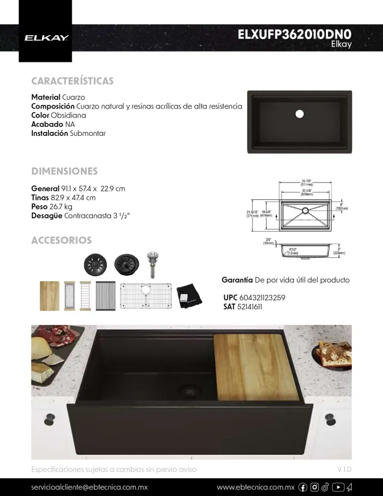TARJA ELKAY ELXUFP362010DN0 COLOR:OBSIDIANA Home Design México
