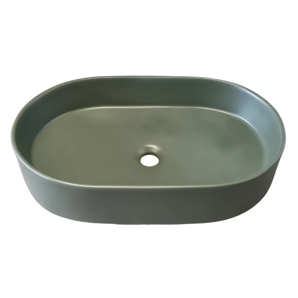 Lavamanos tipo Bowl Cerámico Ovalado Verde Oliva – 61.5 × 38.5 × 12.5 cm Hydrium