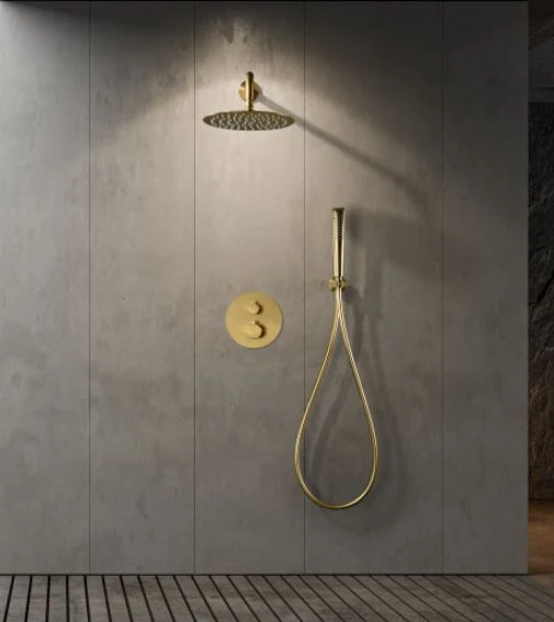 Conjunto de ducha empotrada termostático oro cepillado serie Nápoles ICEBERG BAÑOS
