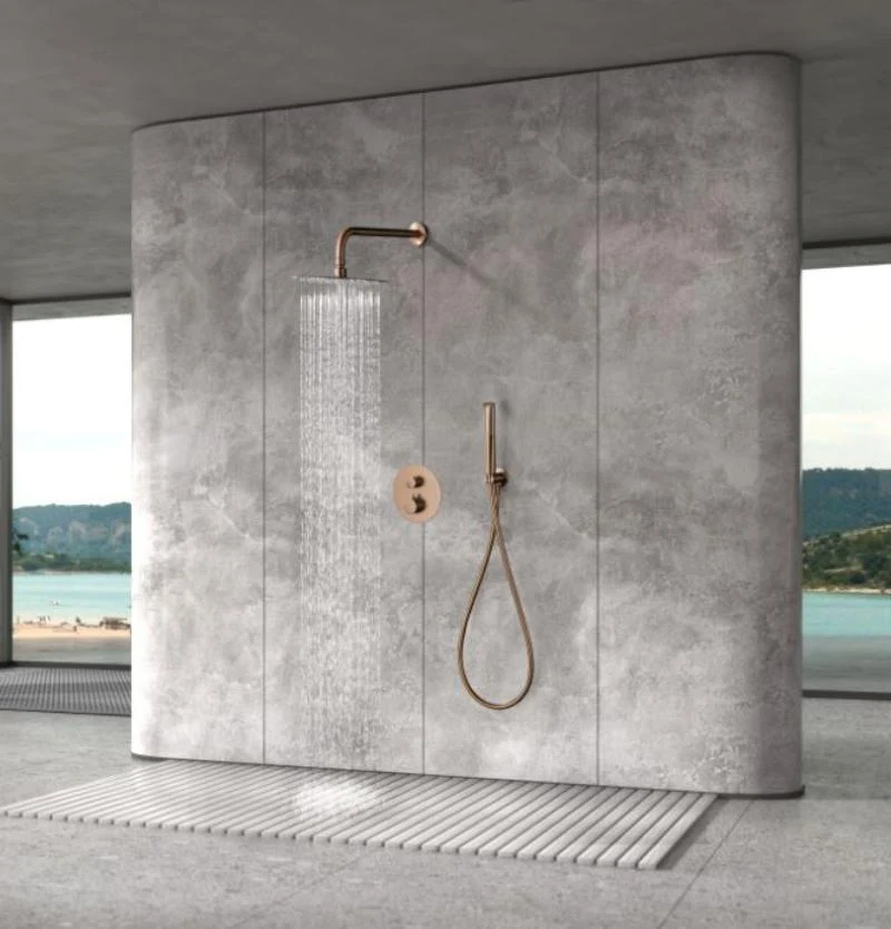 Conjunto de ducha empotrada termostático oro rosa cepillado serie Nápoles ICEBERG BAÑOS