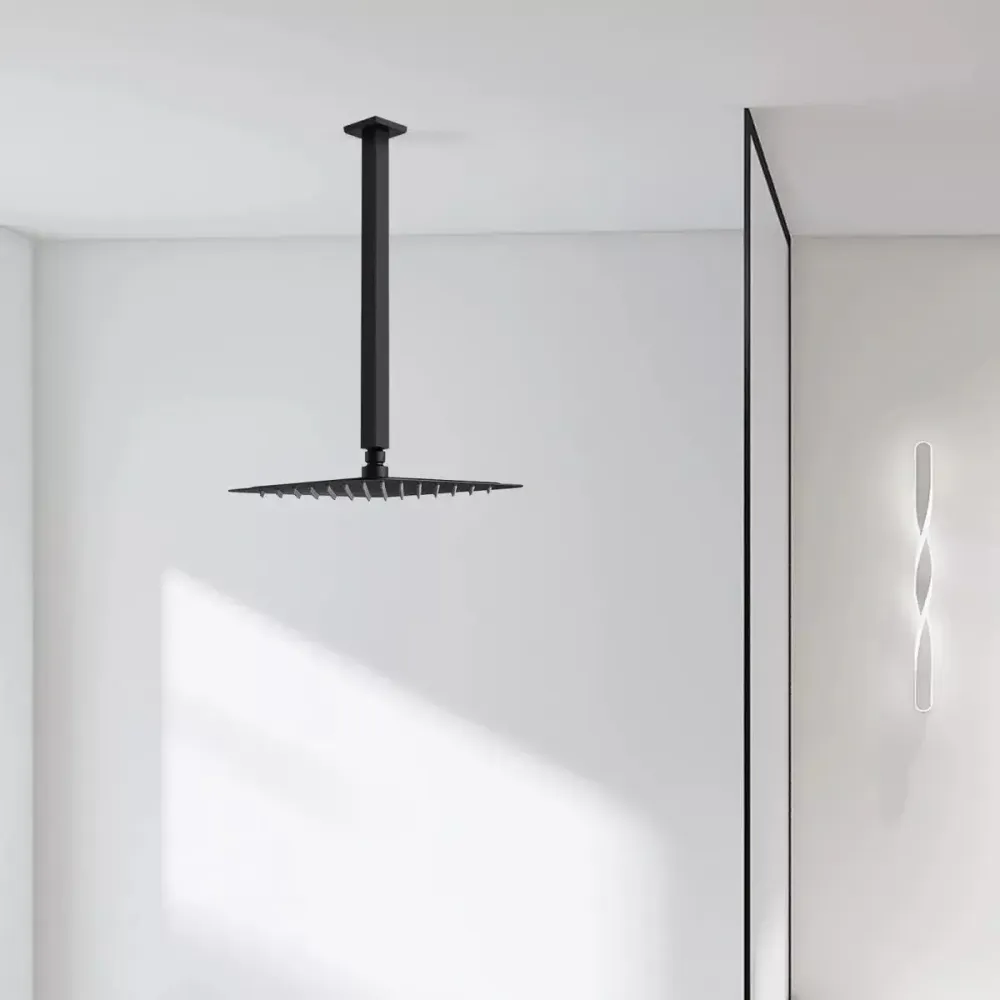 Cuello Techo Regadera Meer Negro Mate 40cm Acero Inoxidable