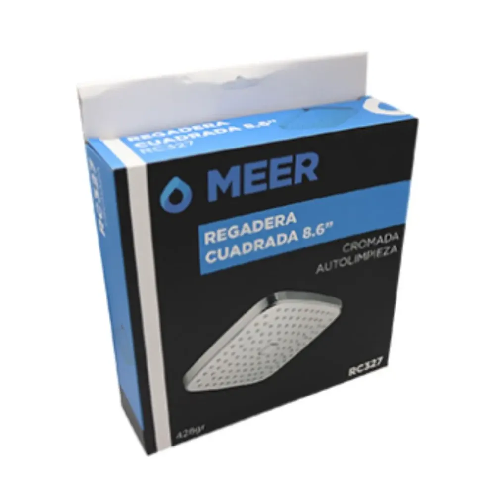 Regadera Cuadrada 8.6” Boton Limpieza Meer Cromada