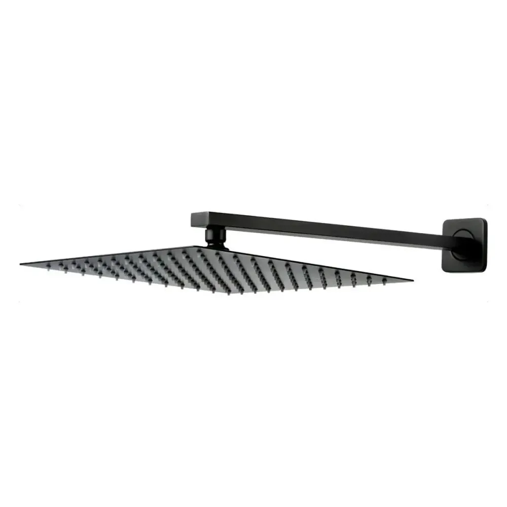 Regadera Cuadrada MEER 20cm Negra Con Tubo Cuadrado Negro Mate