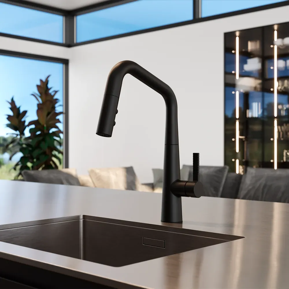 Griferí de Cocina Asari con Cabezal Extraíble en Negro Mate Pfister Perú