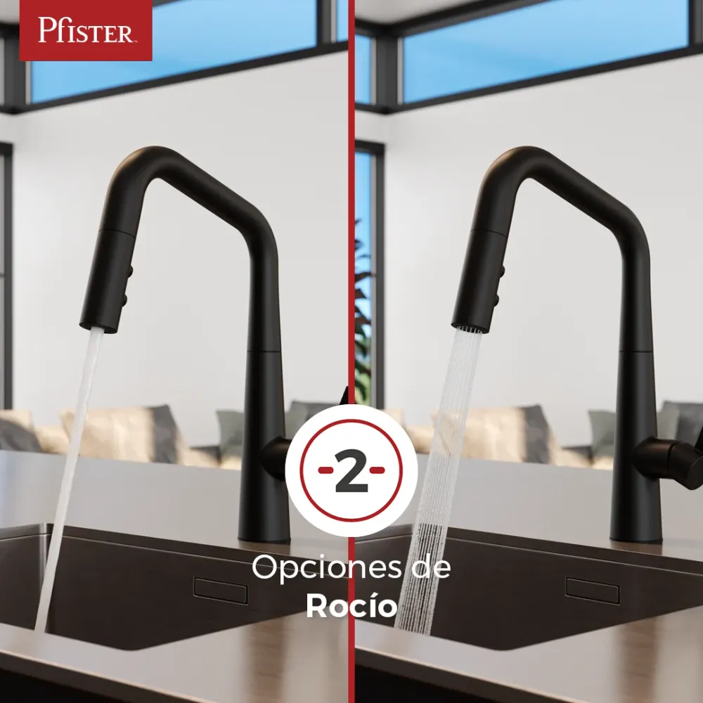 Griferí de Cocina Asari con Cabezal Extraíble en Negro Mate Pfister Perú