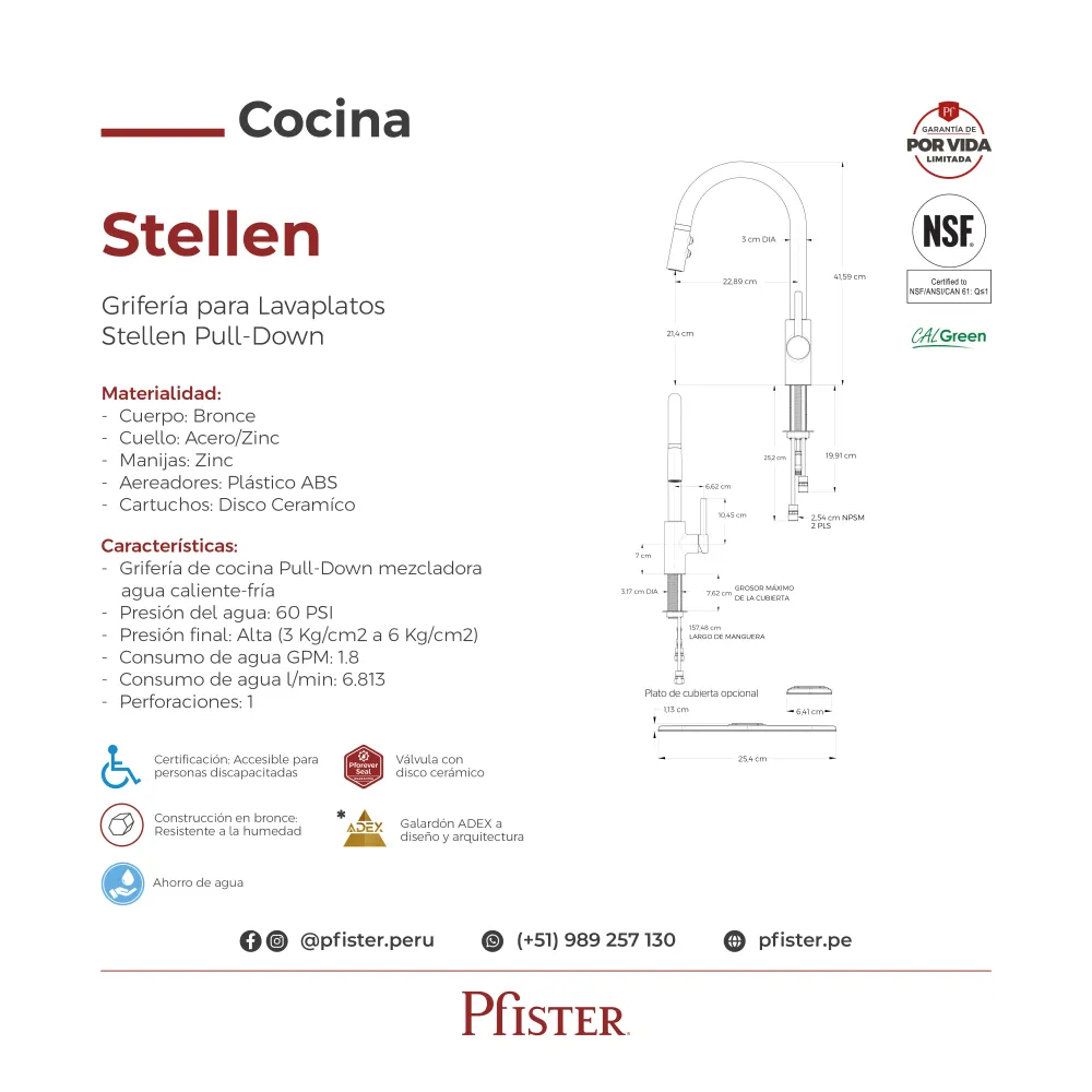 Griferí para Lavaplatos Stellen Pull-Down Negro Mate Pfister Perú