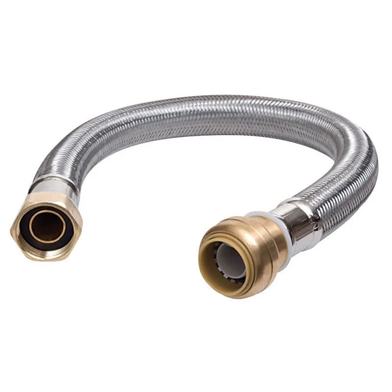 Línea de suministro SharkBite de acero inoxidable de 1/2 pulg. con ajuste presión y 3/4 pulg. de diámetro FIP de 18 pulg....