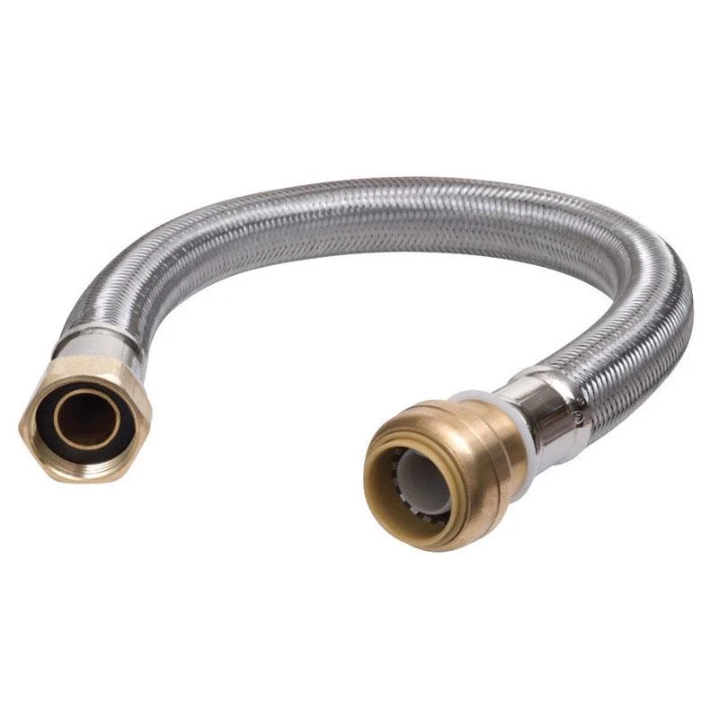 Línea de suministro SharkBite de acero inoxidable de 1/2 pulg. con ajuste presión y 3/4 pulg. de diámetro FIP de 24 pulg....