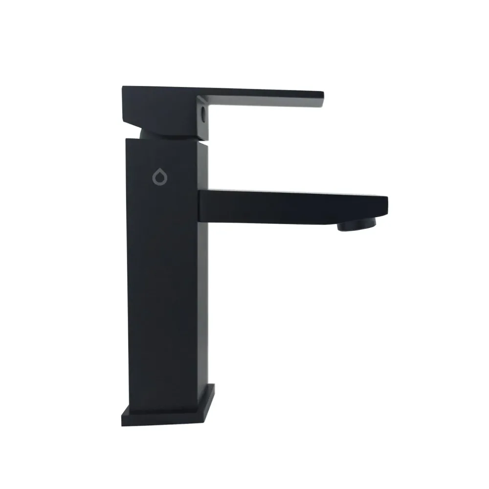 Grifo Monocontrol Baja Para Lavabo Cuadrado Negro Mate. SMART