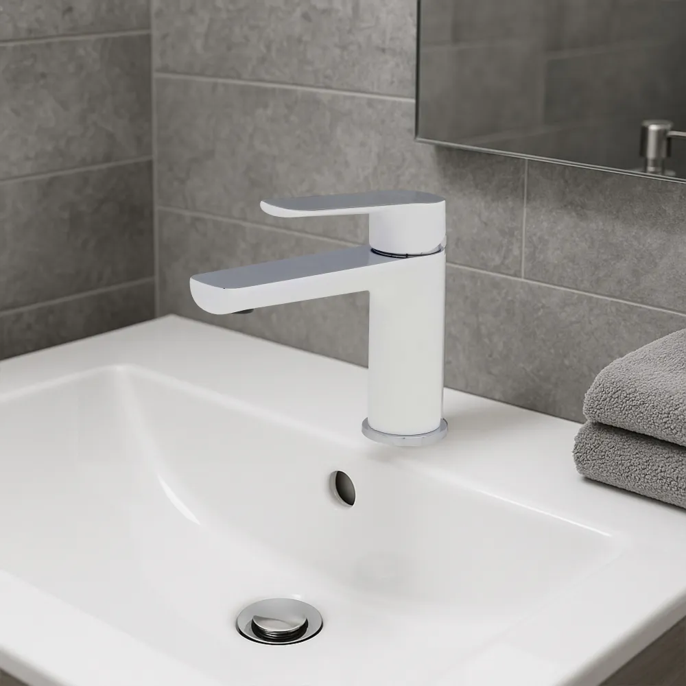 Monomando Corto Para Lavabo "Lucent" Blanco / Cromo Tecnobath