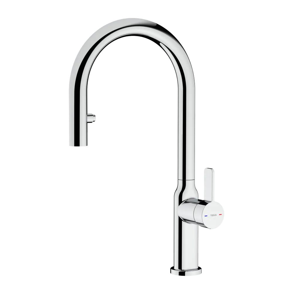 Grifo de cocina monomando OVAL 9382 con maneral extraíble oculto y cuerpo ovalado en acabado cromado TEKA