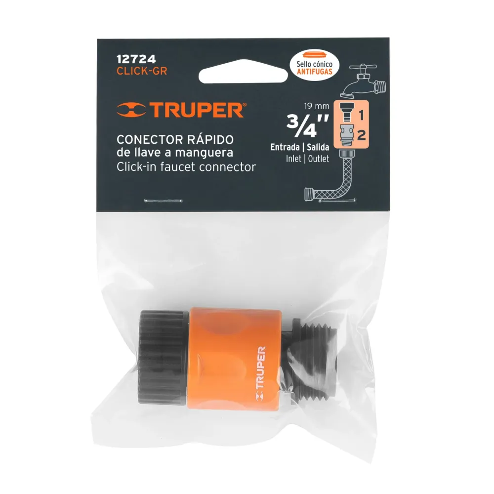 Conector 3/4" rápido de ABS grifo-manguera sistema click Truper