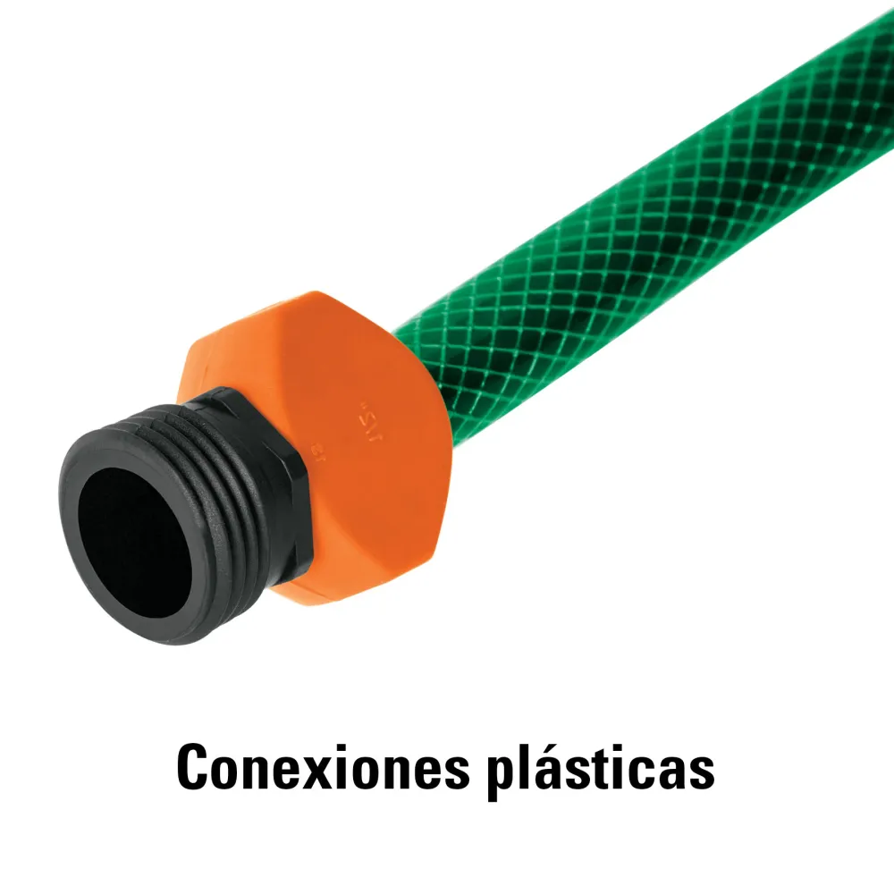 Manguera 1/2"reforzada 3 capas 15 m conexiones plásticas Truper