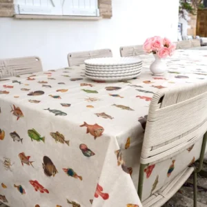 Toalha de mesa antimanchas com design de peixes