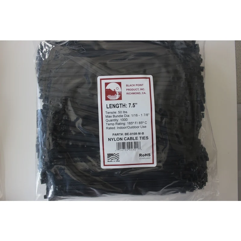 Brida negra de 7,5" de largo, paquete de 100 Black Point Products
