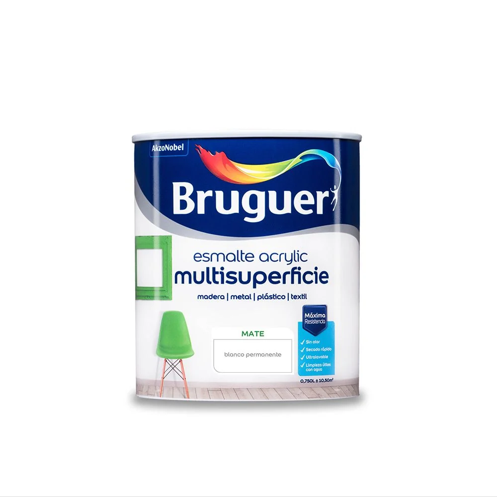 ESMALTE ACRILICO MULTISUPERFICIE BLANCO PERMANENTE MATE 750 ml BRUGUER