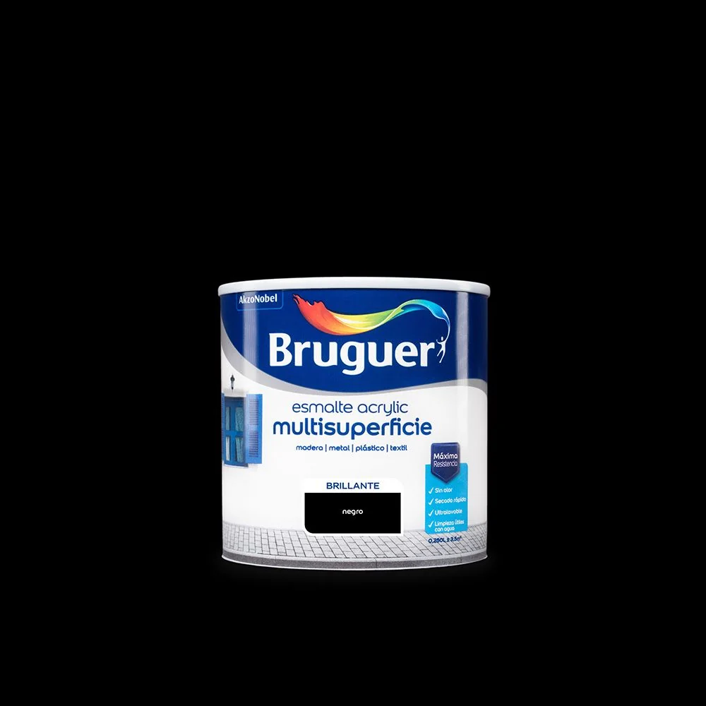 ESMALTE ACRILICO MULTISUPERFICIE NEGRO BRILLANTE 250 ml BRUGUER