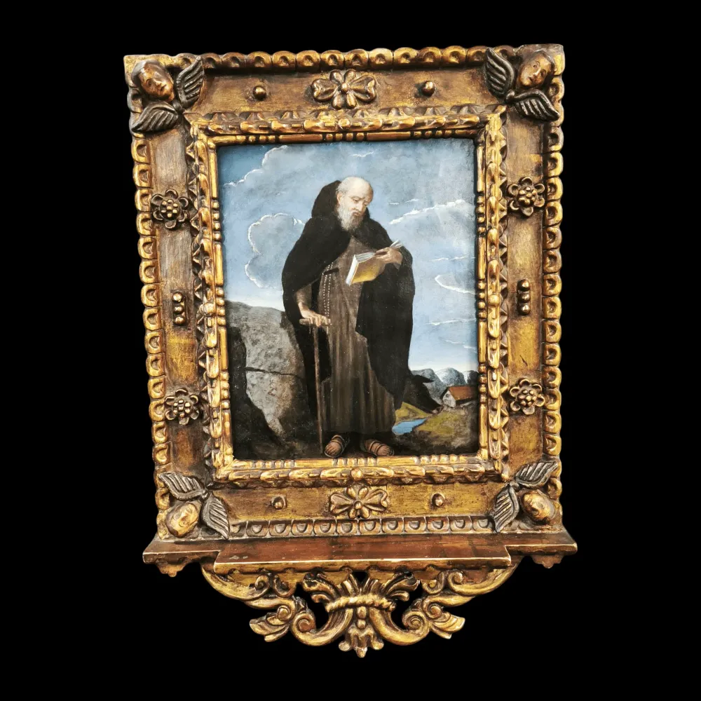 ónimo - Óleo sobre madera 'San Benito' Bucarest Art & Antiques