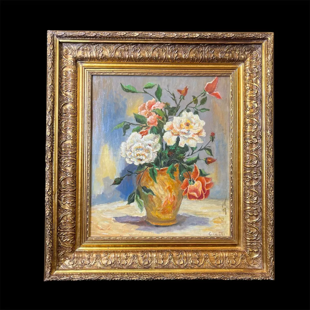Celia Castro - Óleo sobre madera ‘Bodegón de Rosas’ Bucarest Art & Antiques