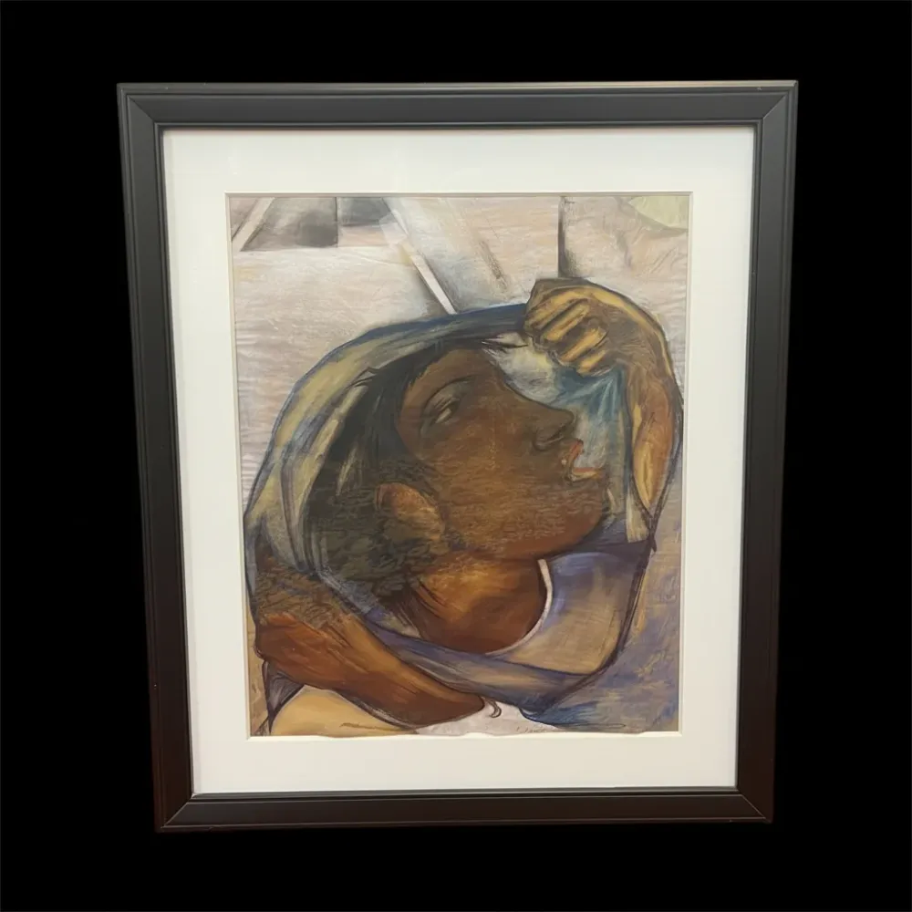 José Luis Perotti - Técnica mixta sobre papel ‘Niñ con velo azul’ Bucarest Art & Antiques