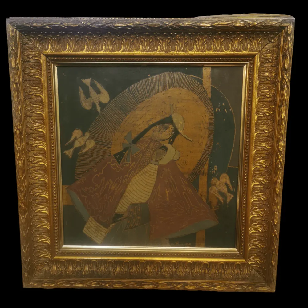 Maruja Pinedo - Óleo sobre Madera ' Madre e hijo' Bucarest Art & Antiques